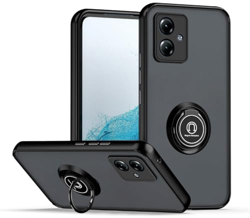 UPLAI Funda para Motorola Moto G14, Antigolpes Ultra Delgado Carcasa con Soporte Magnético Anillo, PC + Suave TPU Bumper Moda Escarchado Estuche Caso.(Negro)