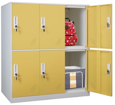 MECOLOR Metallschrank mit 6 abschließbaren Türen, Gelb, H92,5 x B90 x T45 cm, modern, vielseitig einsetzbar