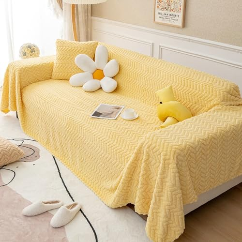 Ayoiow Couchbezug für Wohnlandschaft Couchbezug Gelb Sofahusse 2Sitzer Plüsch Einfarbig Mit Streifenmuster