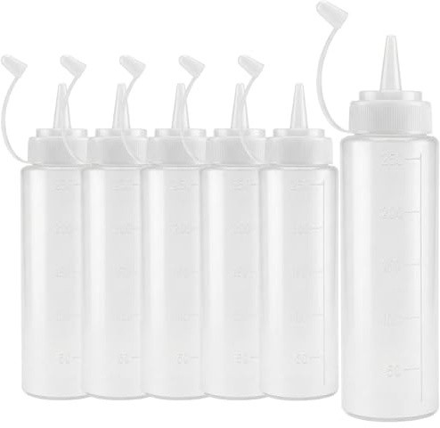 JinPhon 6 Pcs Bouteilles à Sauce Salade Flacon à Sauce Plastique 250ml, Bouteille à Presser Flacon Souple 8 oz Idéales pour Sauce Vinaigrette, Assaisonnements, Ketchup, Moutarde, Mayo