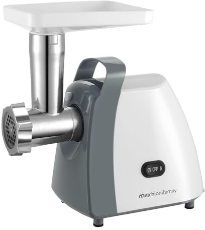 Melchioni Family | Tritacarne e Passapomodoro, TRITONE, Lame in Acciaio e Funzione Reversibile, con Adattatore Salsicce, Kibbe e Passa pomodoro, 250W