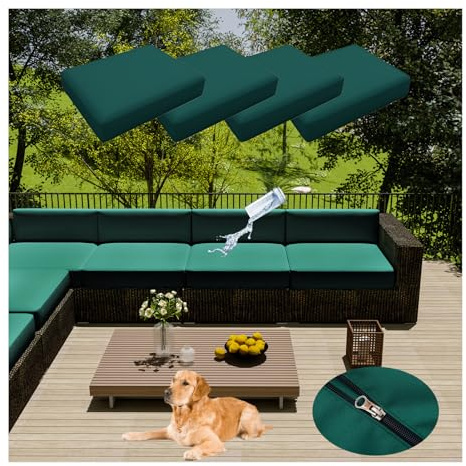 HonunGron 4er Sofa Sitzkissenbezug, Wasserdicht Sofa Sitzkissenbezüge Mit Reißverschluss, Outdoor Bezüge Für Gartenpolster, Auflagen überwürfe Hussen Für Gartenmöbel/Terrasse (65 * 65cm,Türkis)
