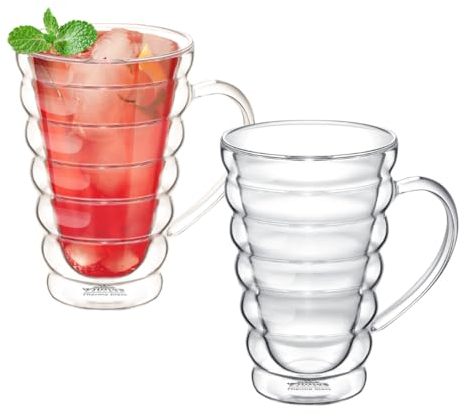 Wilmax - Thermogläser mit Henkel Bubble - 250 ml - 2er-Set - Doppelwandige Gläser für Wasser, Tee, Kaffee - Teegläser & Kaffeegläser - Becher für Heiß- und Kaltgetränke - Spülmaschinenfest
