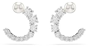 Swarovski Anneaux d'oreilles Matrix, Perle de cristal, Taille ronde, Blanches, Métal rhodié