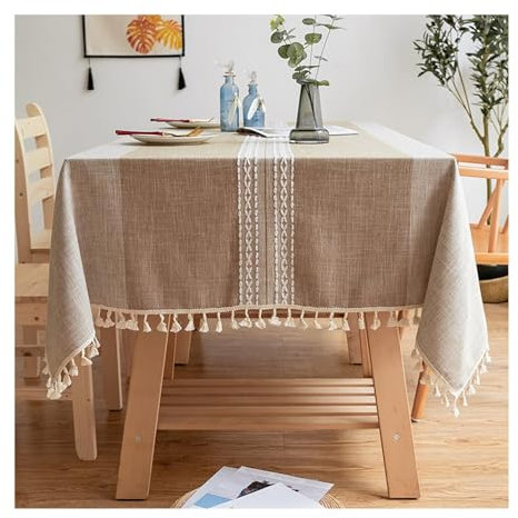 Lieson Rechteckige Tischdecken 140x200 cm, Baumwolle Leinen Tischwäsche Abwaschbar Symmetrische Streifen mit Fransen Tischdecke für Wohnzimmer, Esszimmer, Balkon, Garten, Kaffee
