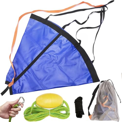 MOOCY Drift Sock for Fishing Boat, Sea Anchor Drift Control Bag for Kayak, Canoe, Pontoon & Trolling Boats - Water Brake Parachute with Harness Buoy Ball Rope Float, Dump Line (56'' for 20ft+ Boat)