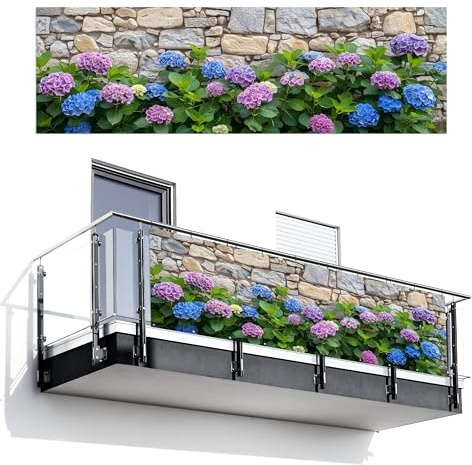 MuchoWow© Balkongeländer Sichtschutz Einseitig 95x300 cm Groß PVC Garten Windschutz Seitlich ohne Bohren Wetterfest Zaunsichtschutz Terrasse Balkon Abdeckung Blumen - Steinoptik - Bunt