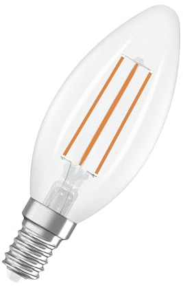 Osram LED Superstar Classic LED-Lampe B 40 in klassischer Minikerzenform, klarer Glaskörper, 2.2 W, 470 lm, E14 Fassung, 2700 K für warmweißes Licht, EEK A, 35 mm Durchmesser.