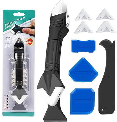 Coogime Set di attrezzi per la rimozione del silicone (9 pezzi) – 5 in 1 estrattore in silicone per fughe in acciaio inox con piastra per fughe e estrattore in silicone