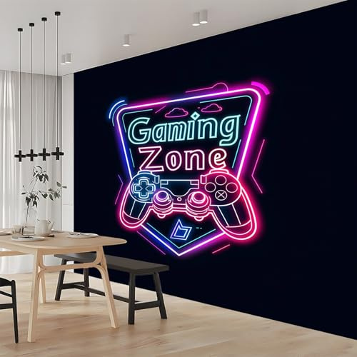 Fototapete 3D Effekt Spielkonsole Neon Schwarz 200x140 cm Vliestapete Wohnzimmer Schlafzimmer Vlies Tapete Art Wandtapete UV-Beständig Wanddekoration Tapete