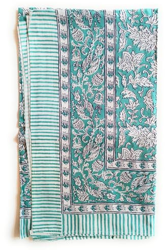 KGM tillbehör multifunktion extra stor indisk 100 % mjuk bomull handblock tryckt sarong scarf sjal strandsjal pareo, Grönt+vitt, XL