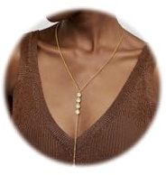 Dochais Lariat-halsband i guld för kvinnor, 14K guldpläterat Y-hänge lång kedja, flerlagers mode CZ pärlhalsband, fin smyckesgåva, m, Mässing, Zirkon