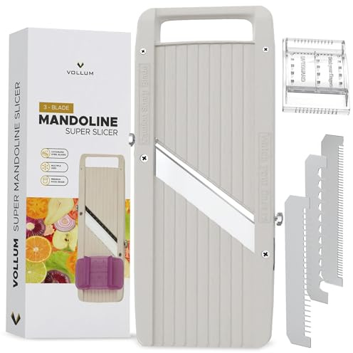 Vollum Wide Japanese Mandoline Slicer for Kitchen – Professional Slicer Vegetable Cutter with Interchangeable Stainless Steel Blades – Food Manual Slicer Handheld Mandoline Slicer