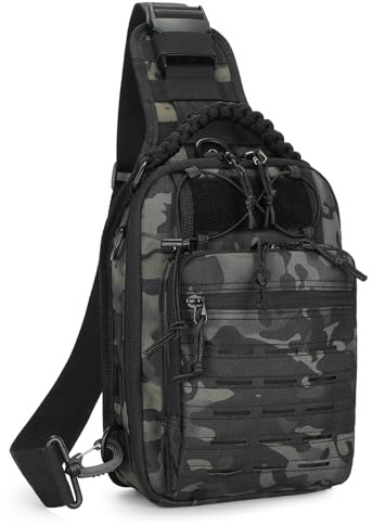 HUNTVP Bolsa de Pecho Hombre Táctica Bandolera Militar Mochila Impermeable Sling Bag Molle Multifuncional para Correr Deporte Viaje Acampar Senderismo,Tipo-8 Camo
