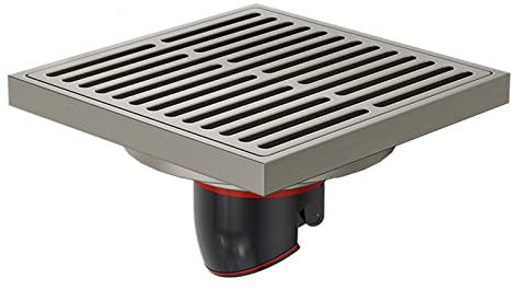 CHFYIJYHM Duschbodenverhinderer, Kanalwirbel-Abflussabdeckungen, 10,2 cm, quadratischer Messing-Abfluss mit Abnehmbarer Abdeckung, Gitterrost und Haarsieb for Küche, Balkon, Garage,(Nero)