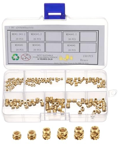 QUARKZMAN 150pcs M2 M3 Ensemble de 150 inserts filetés métriques en laiton, écrous à embase chauffante, assortiment d'écrous cannelés, inserts filetés femelles en laiton pour impression 3D