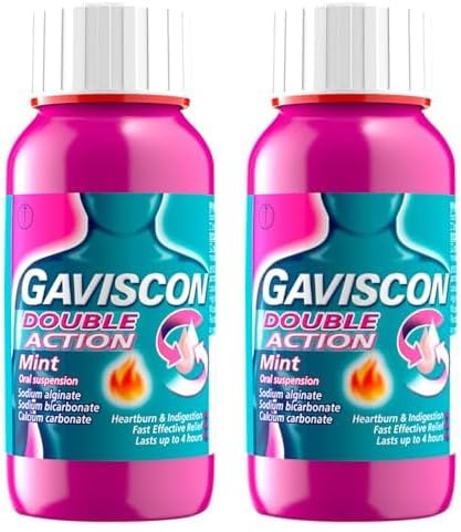 Gaviscon Double Action Mint Liquid 150 ml - Fast-Acting Heartburn, Indigestion, Acid Reflux Relief, Long-Lasting Antacid for Digestion & Nausea (Pack of 2)