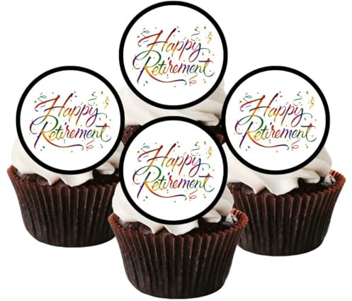 Happy Retirement Edible Cupcake Toppers – Colorful Celebration Designs for Retirement Parties & Milestone Celebrations (PRECUT, Pack of 12 x 5cm Discs)