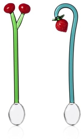 Ichendorf Milano Set di 2 Cucchiaini Ciliegie e Fragola, Collezione Fruits&Flowers, H 12 cm, Vetro Borosilicato, Fatto a Mano