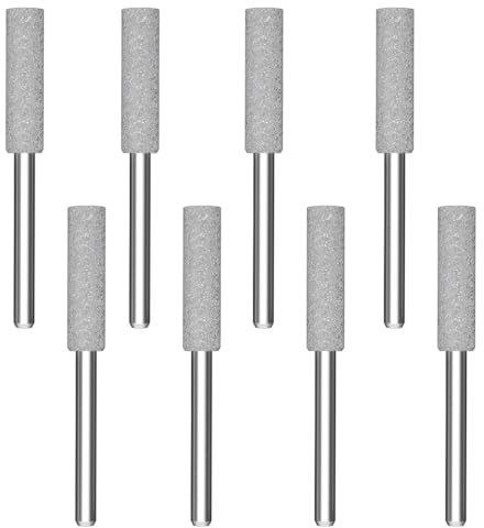 SagaSave Diamond Chainsaw Sharpener Bits, 8 Pcs High Hardness Burr Grinding Stone Chainsaw Sharpening Kit with 3mm Shank for Chain Saw Glass Wood, Silver