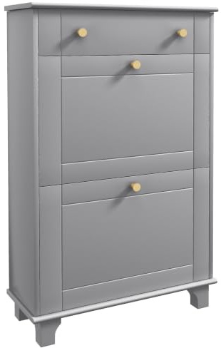 HOMCOM Mueble Zapatero Estrecho 2 Cajones Abatibles para 8 Pares Gris | Zapatero Entrada Recibidor, 1 Cajón Extraíble, para Pasillo, 60x23,5x98,5 cm