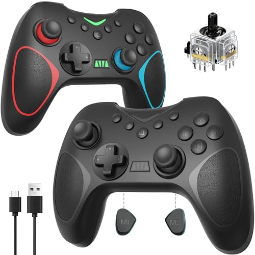 Playnex 2 Pack Wireless Controller for Nintendo Switch/Switch 2/Lite/OLED/PC with Hall Effect Joystick, RGB Light Wake-Up, Turbo, Dual Vibration, Programmable Buttons
