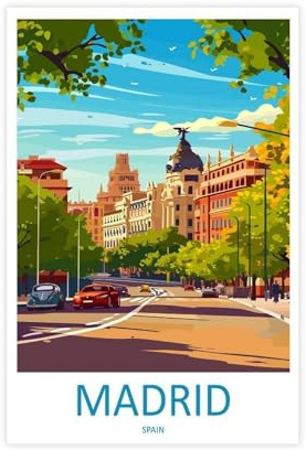 QOGDAF Madrid Travel Spain - Póster en lienzo para decoración de dormitorio, oficina, habitación, regalo, 60 x 90 cm