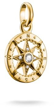 THOMAS SABO Charm-Anhänger Kompass mit Steinen Connect vergoldet 18k Vergoldung, Recyceltes 925 Silber