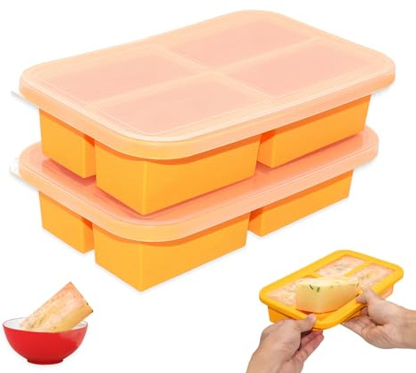 Bandeja congeladora de silicona con tapa, 1 taza, 300 ml, bandeja de silicona extragrande con tapa, recipiente de almacenamiento sin bisfenol A, apilable para alimentos para sopa, caldo de salsa (2