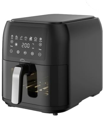 LITTLE BALANCE 8866 Crousty Light Long 8, Freidora sin aceite, Air Fryer, Sin PFAS, 7 programas predefinidos, 8 litros para 6 personas, 1700 W, Negro