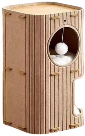 Qianly Casa para Gatos, Cueva rascadora de Dos Niveles para Dormir, Protector de Muebles para Gatos, Suministros para Mascotas con 2 Almohadillas extraíbles, Camello