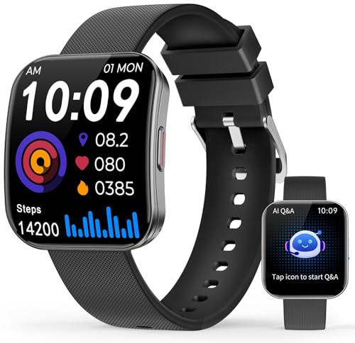 Smart Watch for Men Women, Bluetooth Calls, AI Dial, AI Q&A,1.85HD AMOLED Curved Display Fitness Watch with Heart Rate/Sleep/SpO2/Stress Monitor, 110+ Sports Depth Waterproof Smartwatch, Matte Black