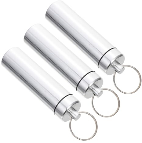 MOTHNUR Contenedor para Hisopos Metálico De Aleación De Aluminio 8x2.3x2.3 Cm Resistente Al Agua Portátil Llavero para Senderismo Camping 3 Piezas