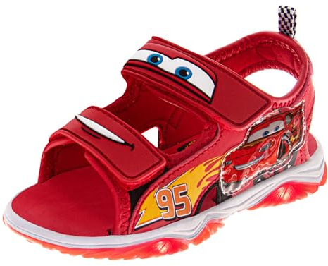 Josmo Kids Cars Lightning McQueen Boys Sandals LED Light Up Strap Sandals- Red Size 9 Toddler