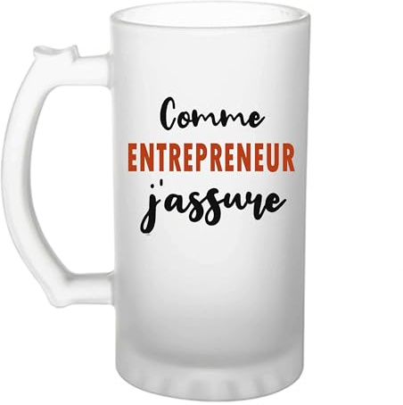 Verre à bière Comme Entrepreneur J'assure - Chope - Idée Verre à bière Personnalisable Cadeau Anniversaire Fête Original Famille Travail Départ Collègue Retraite Noël.