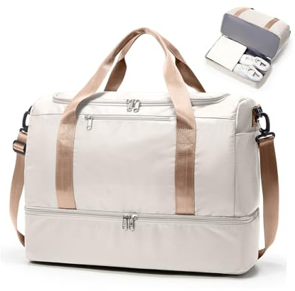 SEAFEW Bolsa de Viaje 45x36x20 para Easyjet,Impermeable Bolsa de Deporte para Gimnasio,Bolsa de Mano Equipaje de Fin de Semana para Mujer,Bolso de Natación para Playa,M03-marrón Beige