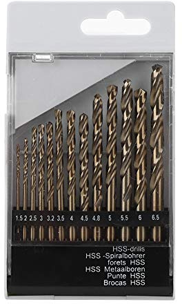 Adfaga Set di punte trapano elicoidali 13 pezzi in acciaio ad alta velocità HSS CO M35, utensili professionali per foratura in metallo, codolo cilindrico, per costruzioni in acci