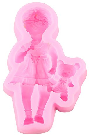 Molde de silicona 3D para fondant para tartas, creativo, para bebé, niño, niña, chocolate, azúcar, herramienta de decoración para hornear, manualidades, silicona de grado (Chica)