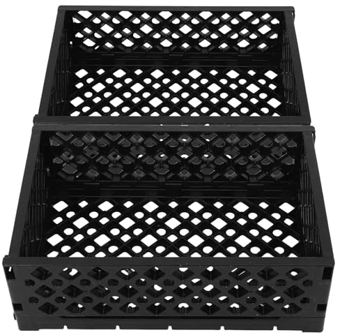Veemoon Contenitori di Plastica Pieghevoli Neri 30X20X10 CM Set 2 Pezzi Maniglia Casse di Stoccaggio Portatili Impilabili per Cucina Ufficio e Bagno Organizer Salvaspazio Multiuso