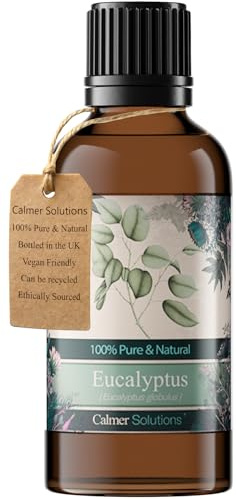 Calmer Solutions | Eucalyptus - 50ml | Congestion, Colds, Fever, Muscular Pain | Pure 100% UK Sourced Natural Essential Oils | Professional or Home use | Diffusers, Humidifiers, Candle Making & More