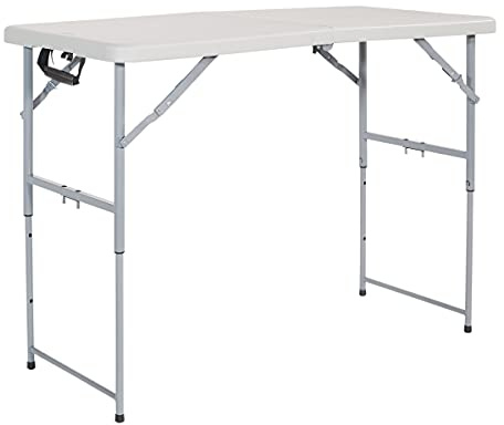 Office Star Resin Multipurpose Rectangle Table, 4-Feet Long, Height Adjustable, Center Folding Table, Light Gray