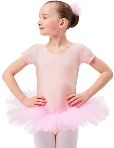 tanzmuster Kinder Ballett Trikot Ballettanzug Alina mit Tutu-Röckchen - Balletttutu aus 3-lagigem Tüll. Zauberhaftes Ballettkleid für Mädchen in rosa, weiß und schwarz.