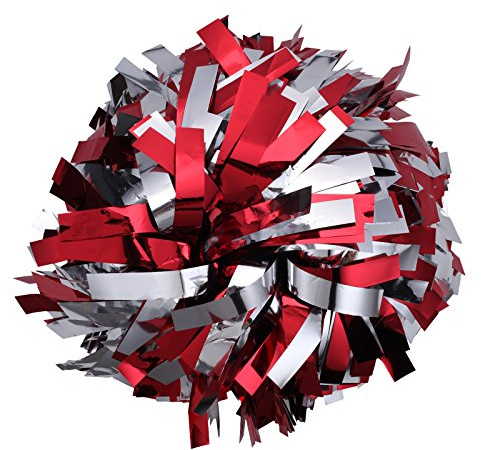 ICObuty Cheerleader-Poms, metallisch, 15,2 cm, 1 Paar (Rot-Silber)