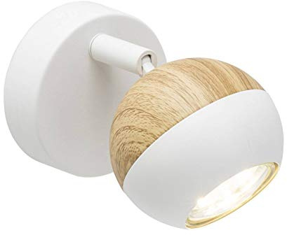 BRILLIANT Lampe Scan LED Wandspot weiß/holz hell | 1x LED-PAR51, GU10, 3W LED-Reflektorlampe inklusive, (250lm, 3000K) | Skala A++ bis E | Kopf schwenkbar