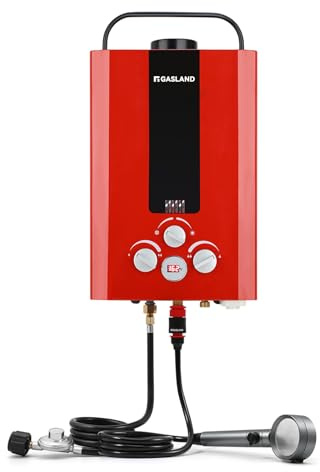 GASLAND Outdoors Tankless Water Heater Propane,1.58GPM 6L Portable Hot Water Heater,Overheating Protection,for RV Cabin Barn Camping Boat, Red, BE158R