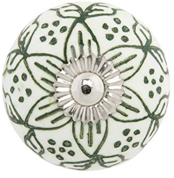 Ceramic Knobs Set of 12 - “Chambal Gardens” Furniture Knobs w/ Reversible Metal Knob Backplate - Handmade Cabinet Handles for Kitchen or Wardrobe - Decorative Knob for Cabinets and Drawers