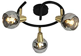 Qazqa Verstellbarer Deckenstrahler, Deckenspot - Vidro - Schwarz mit Rauchglas, max. 25W, Geeignet für LED, 44.5cm, 3-flammig, Ideal als Wohnzimmerlampe, Küche lampe und
