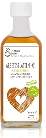 F. Herz farbloses Arbeitsplattenöl (250ml) - Pflegeöl für Eiche, Buche, Kiefer, Nussbaum & Lärche - Natürliche Öl-Harz-Kombination in Glasflasche - Ideal für Holzarbeitsplatten in der Küche