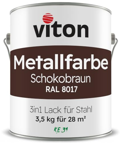 Viton Metallfarbe 3,5 Kg - 3in1 Metallschutzlack - RAL 8017 Schokobraun | Hohe Deckkraft, Tropffrei, Korrosionsschutz, Grundierung, auf Rost streichbar