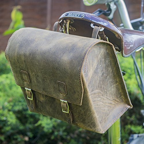London Craftwork Big Fahrradtasche Echtleder Sattel Lenker Rahmentasche (Vintage Braun) XXL-RAW-gewachst